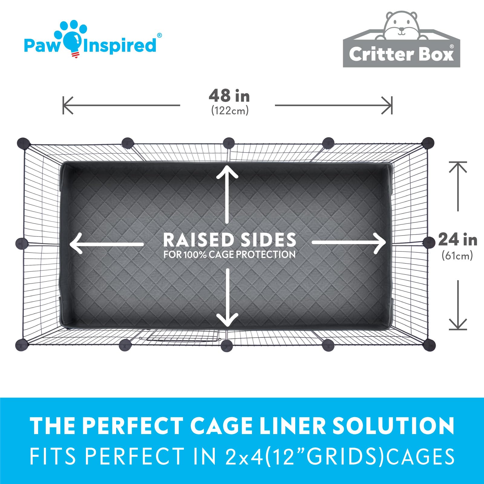 Paw Inspired Critter Box: surface ultra absorbante bleue qui sèche rapidement et garde l’animal au sec.