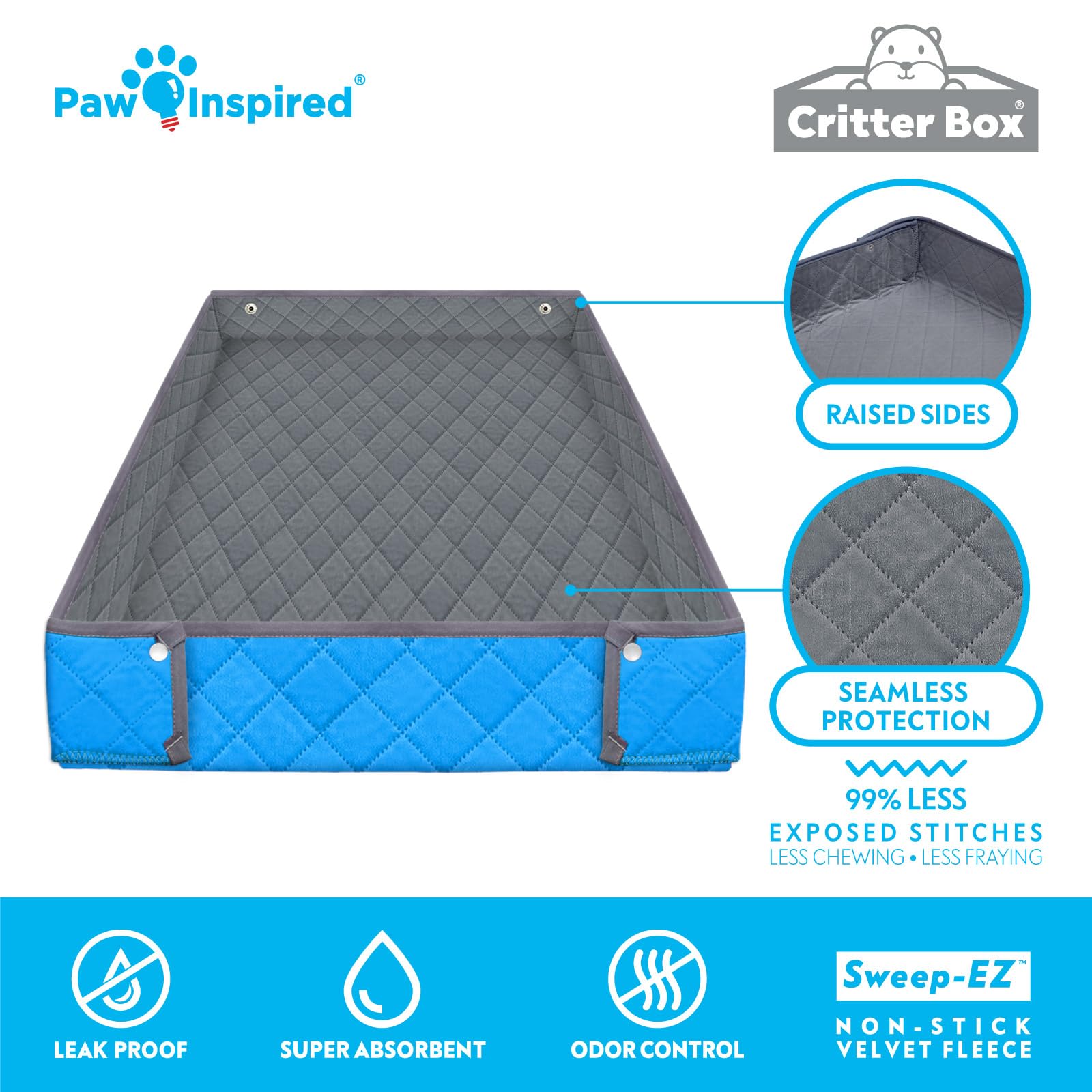 Paw Inspired Critter Box: dimensions 61 x 122 cm, adapté pour cages 2x4 avec grilles de 30 cm.