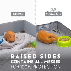 Paw Inspired Critter Box: côté latéral bleu mettant en avant la barrière anti-éclaboussures.