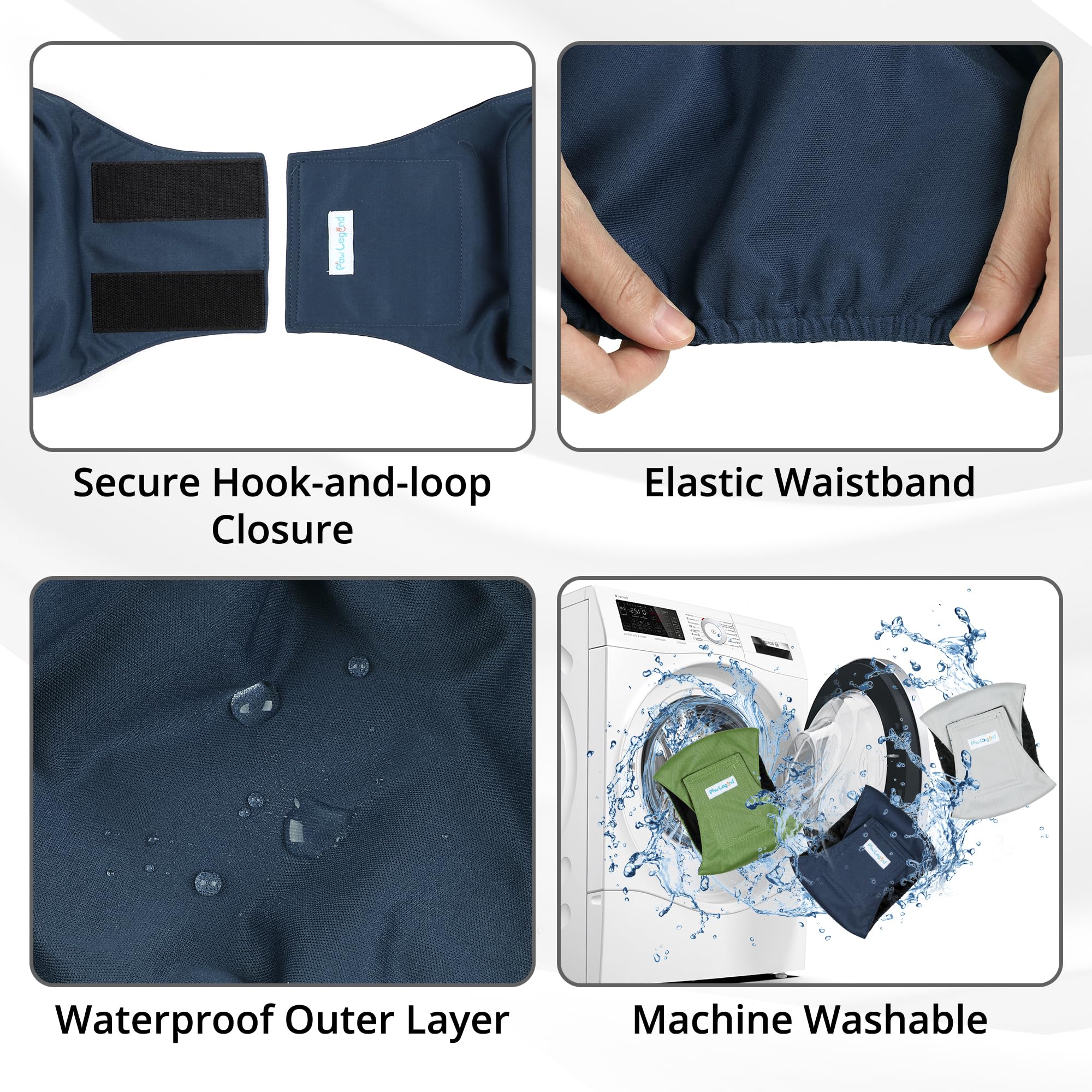 Bandes abdominales Paw Legend Bleu marine: protection contre les fuites à la maison.