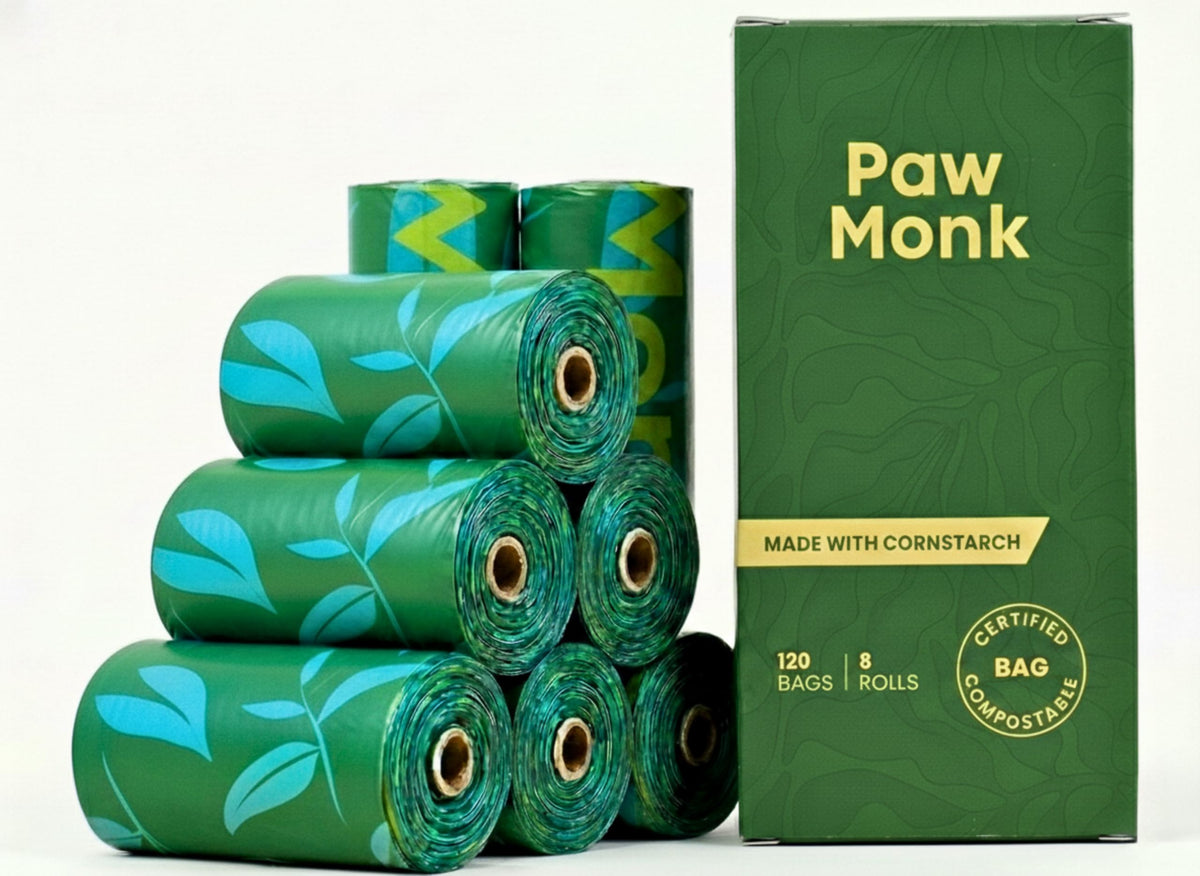 Paw Monk rouleau sacs compostables 20 µm, usage facile et respectueux de l'environnement.