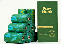 Paw Monk rouleau sacs compostables 20 µm, usage facile et respectueux de l'environnement.