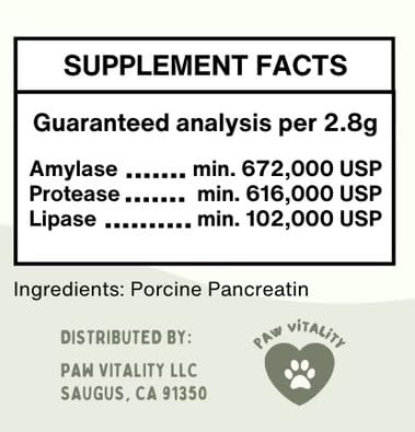 Flacon Pancreatin 10X Paw Vitality avec bouchon, praticité d’utilisation.