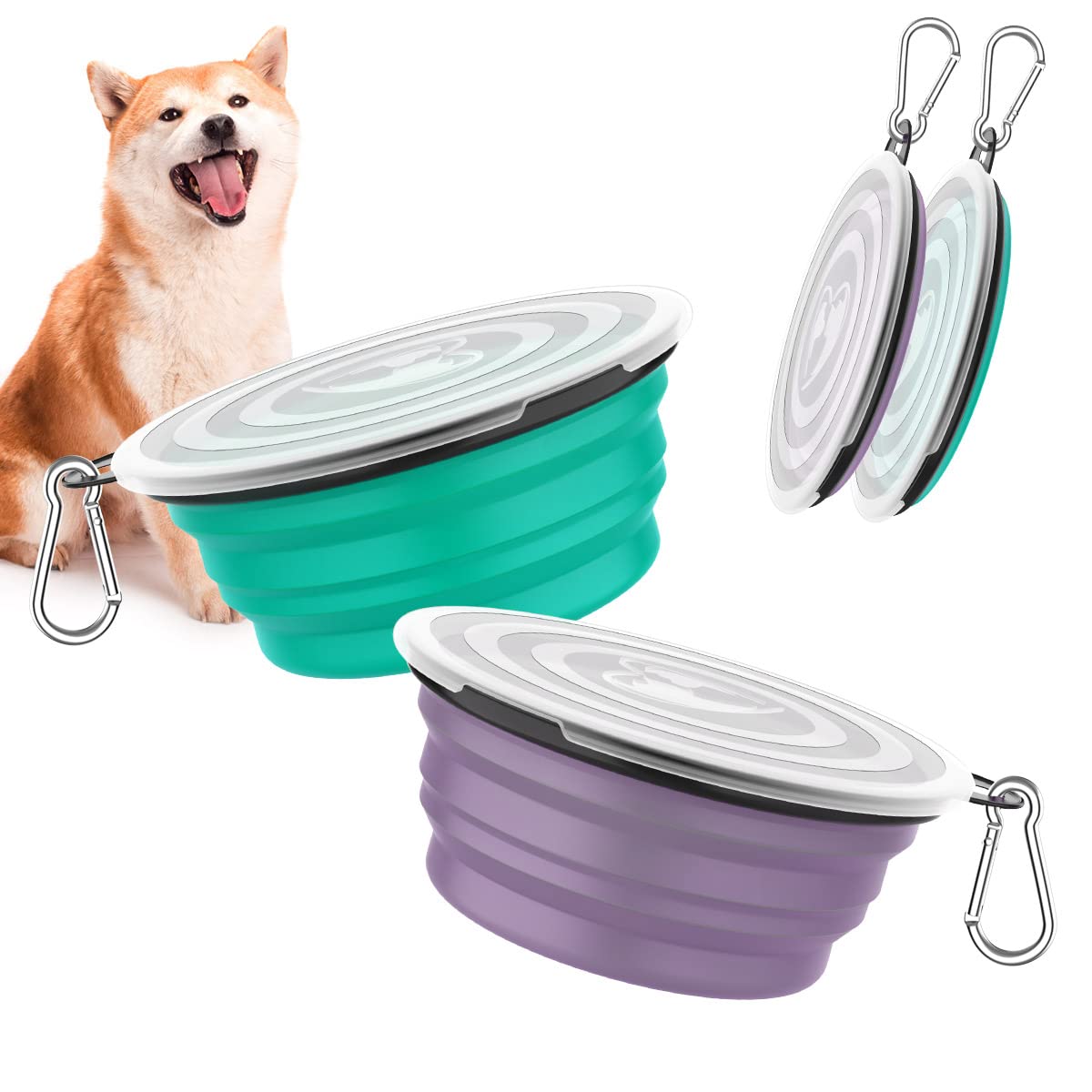Pawaboo bol pliable avec couvercle pour chiens et chats, garde l'aliment au sec.