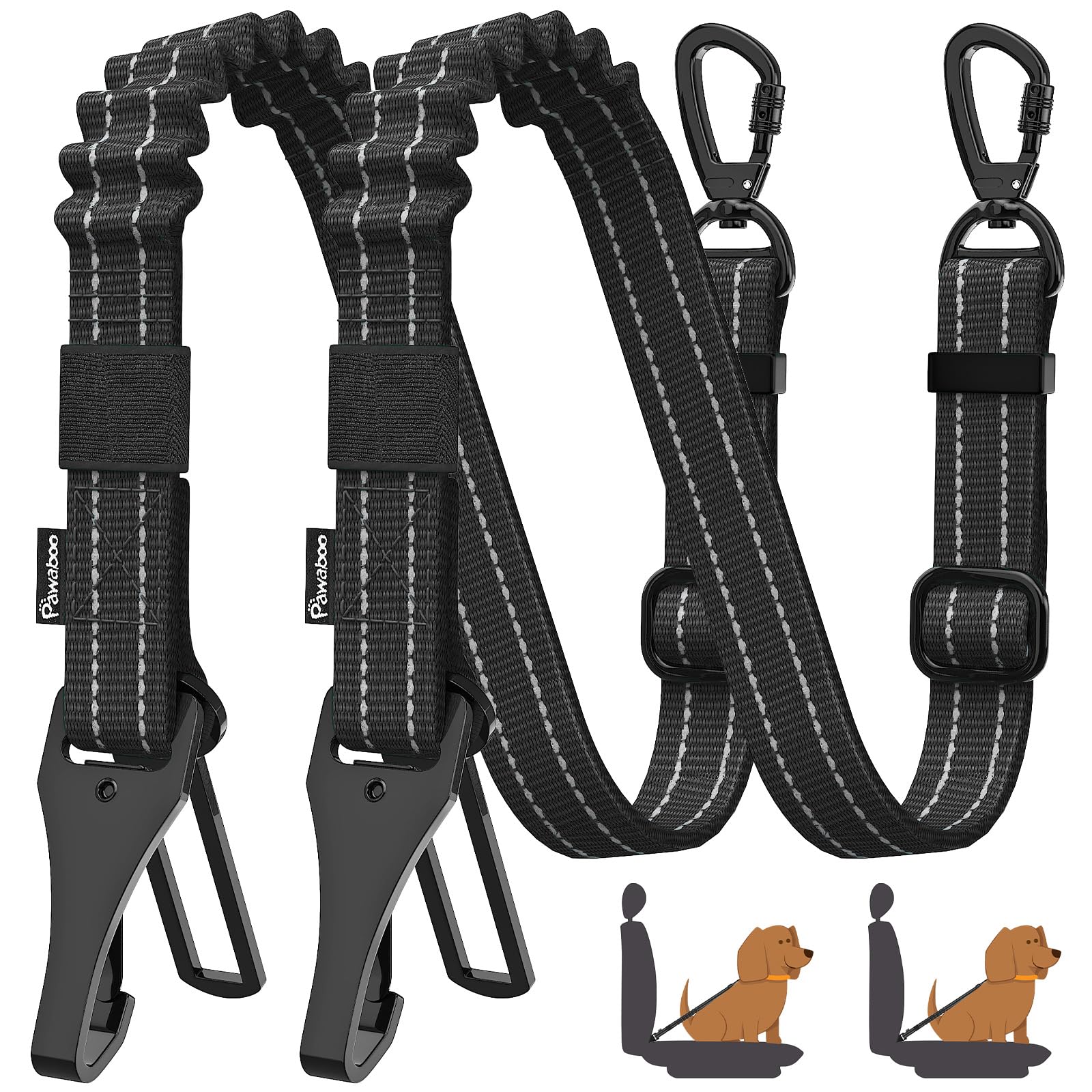 Pawaboo lot de 2 ceintures chien voiture 3-en-1, sécurité et flexibilité pour les trajets.