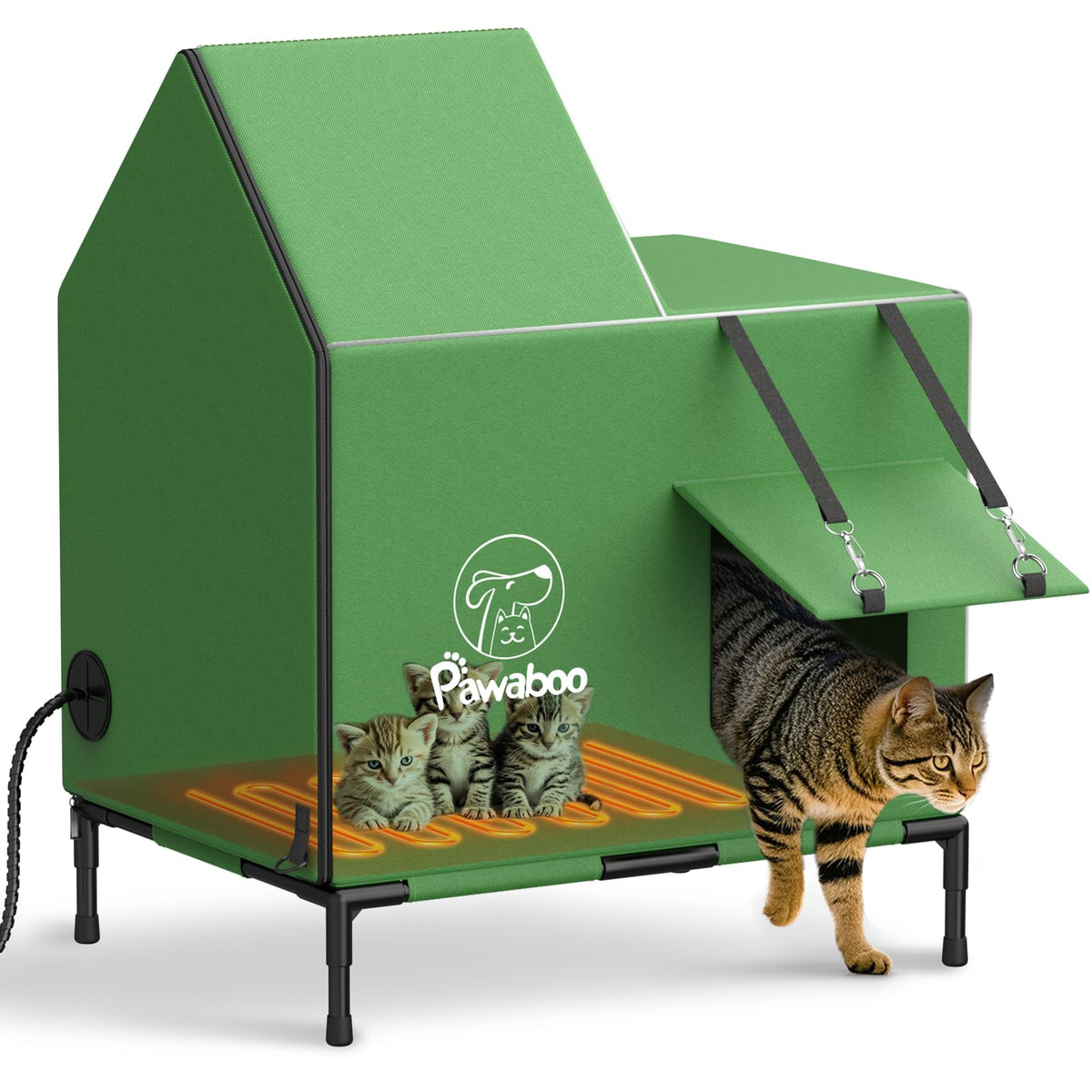 Pawaboo maison-chat chauffee exterieur, chaleur confortable pour les journees froides.