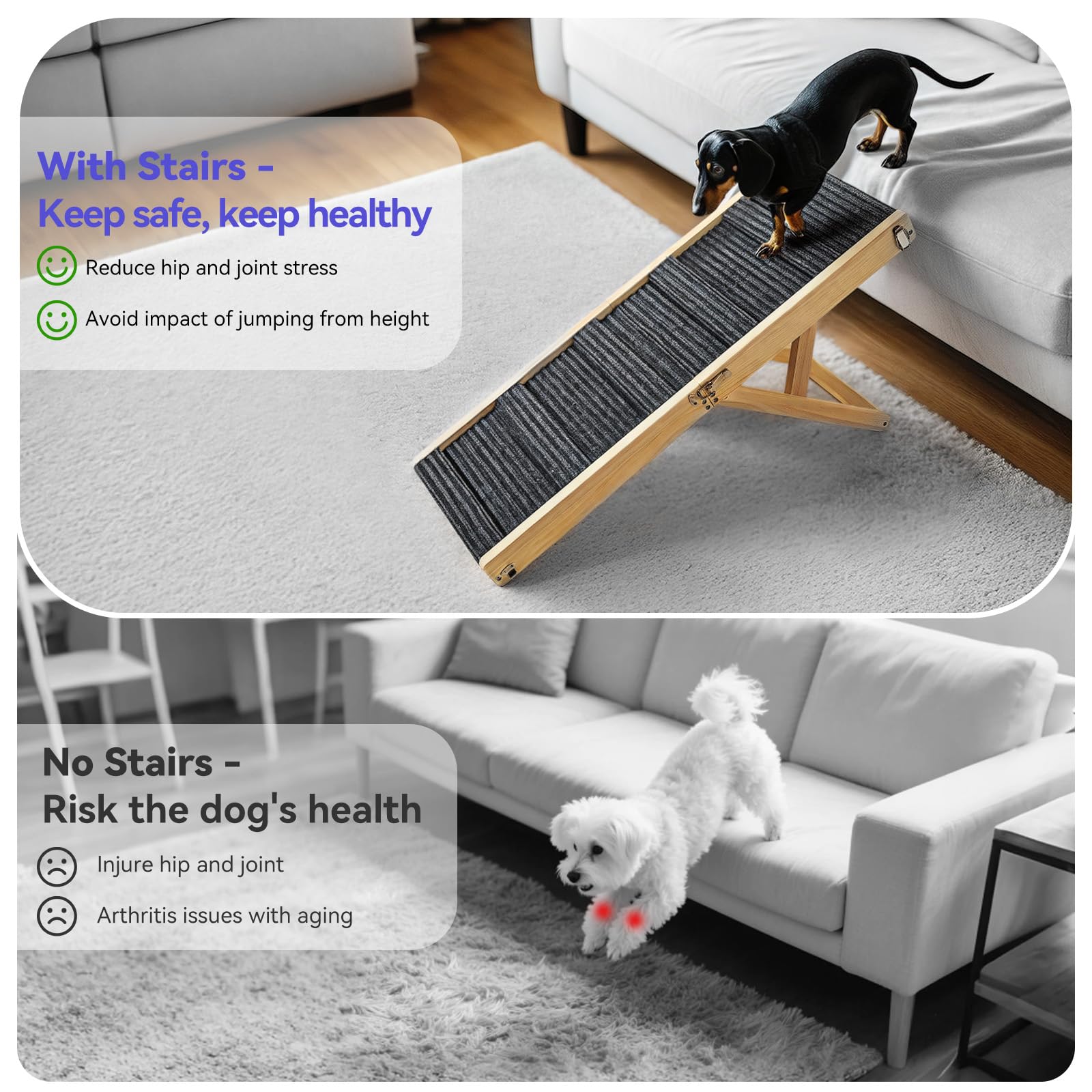 Rampe Pawaboo hauteur reglable 13-21 pouces pour chien, accès facilité.