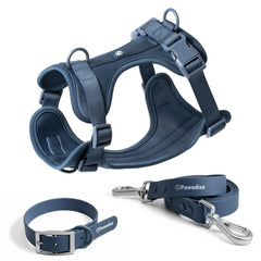PAWADISE harnais-collier-laisse bleu moyen, ensemble durable pour les sorties quotidiennes.