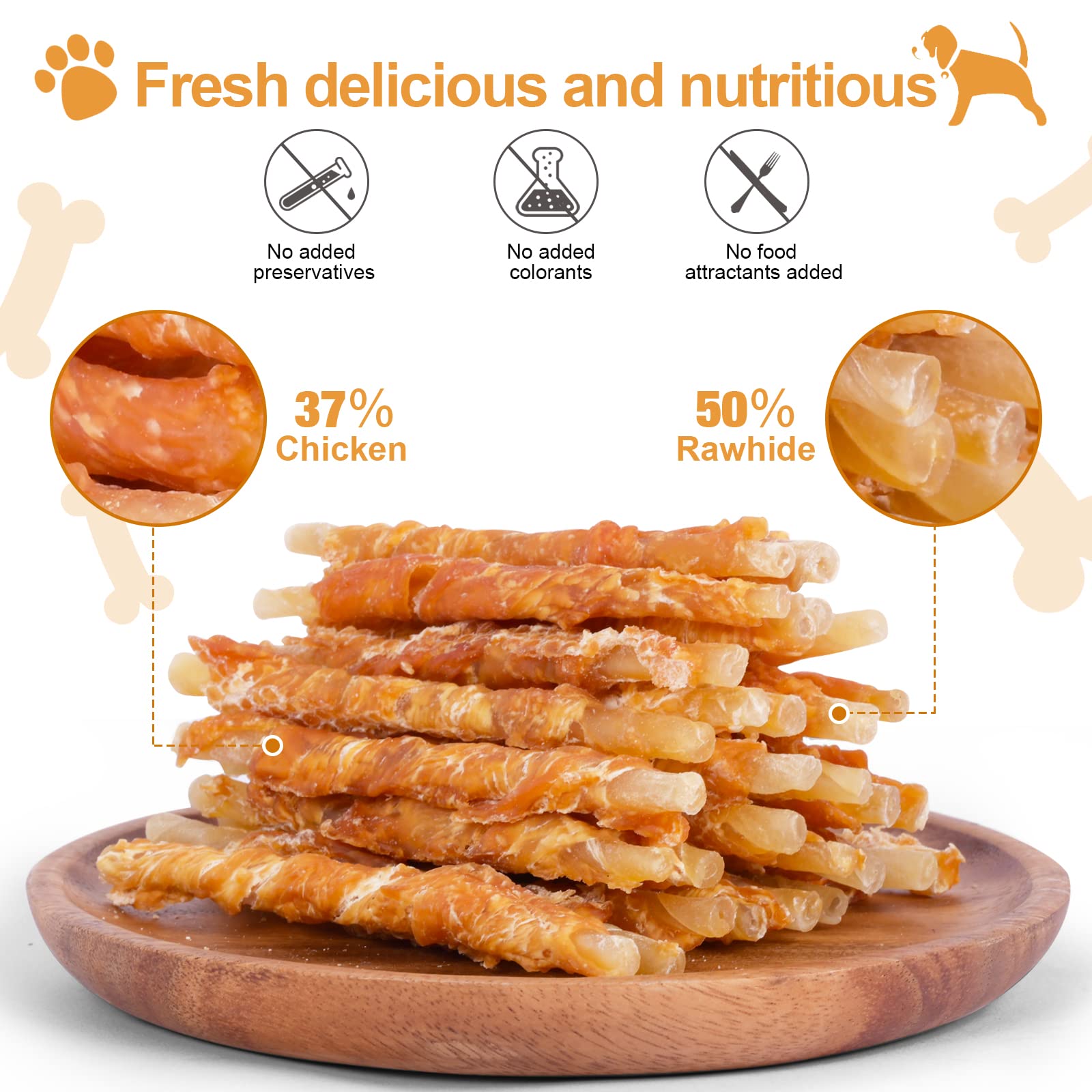 Pawant bouchée enroulée au poulet pour chiens, favorise le renforcement lors de l'entraînement.