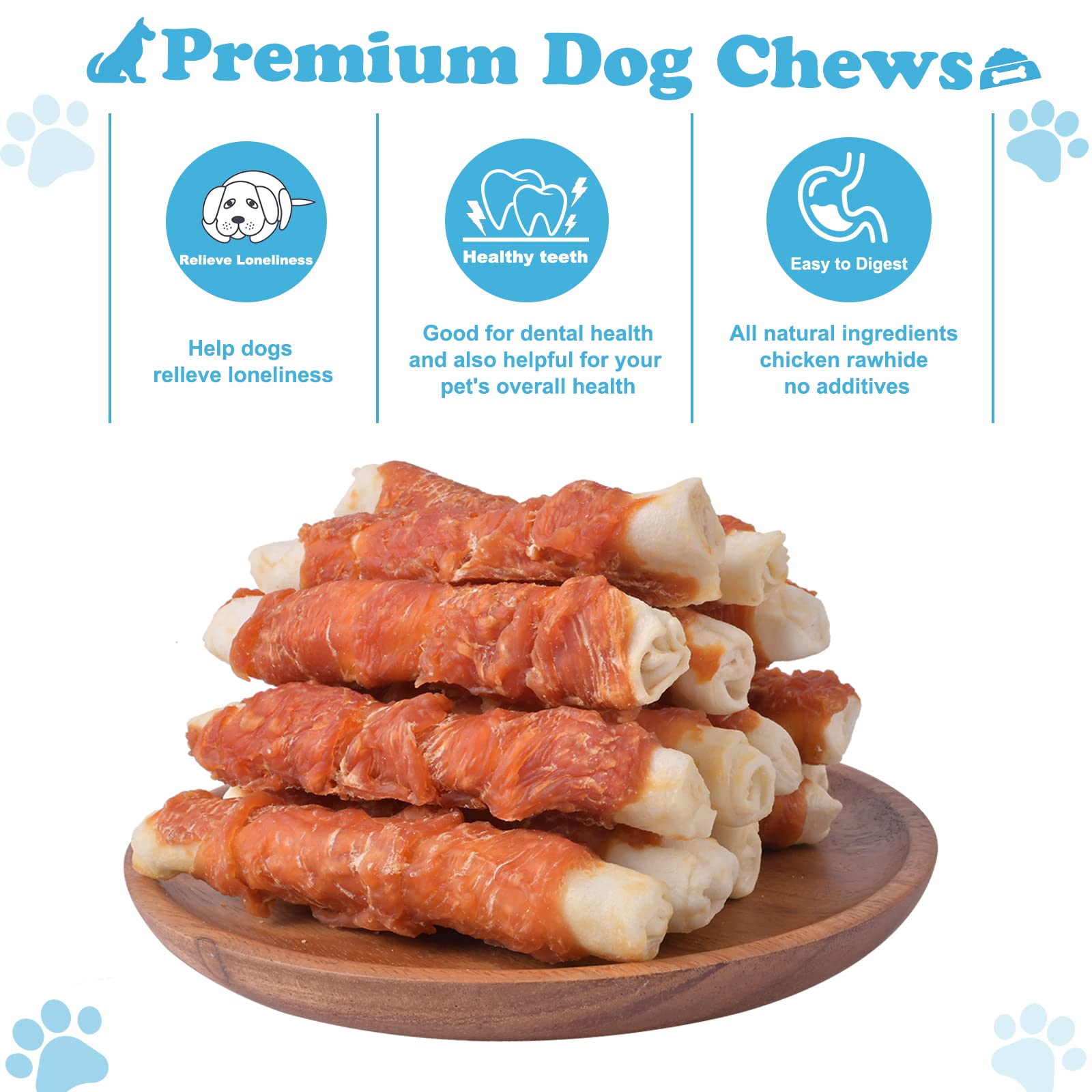 Pawant rouleaux poulet, texture savoureuse pour une mastication satisfaisante.
