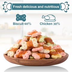 Pawant: friandises naturelles au poulet pour petit chien, soutien potentiel à la routine de jeu.