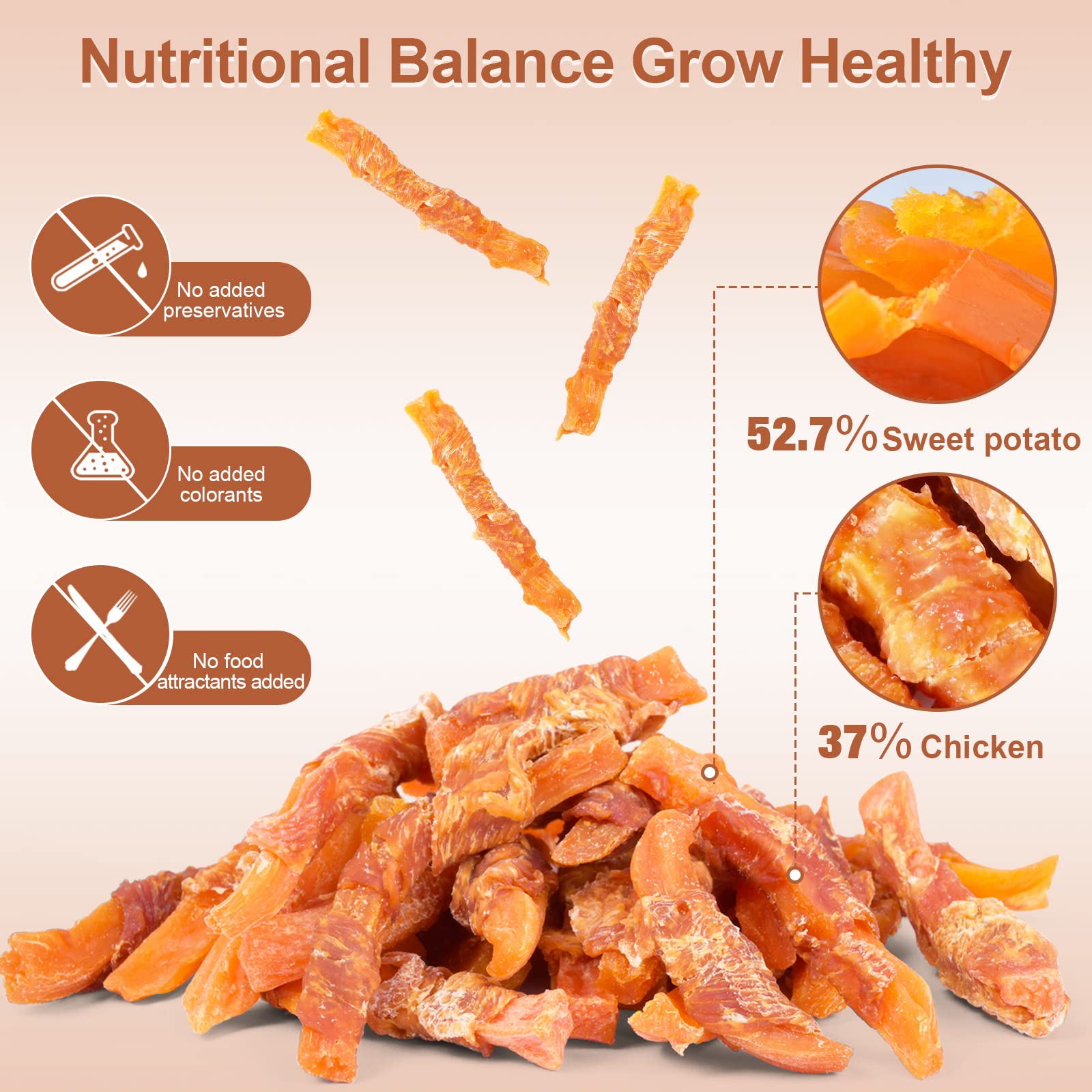 Pawant ingredients naturels chien poulet patate douce baton: snack sain et appétissant.