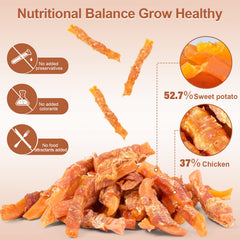 Pawant ingredients naturels chien poulet patate douce baton: snack sain et appétissant.