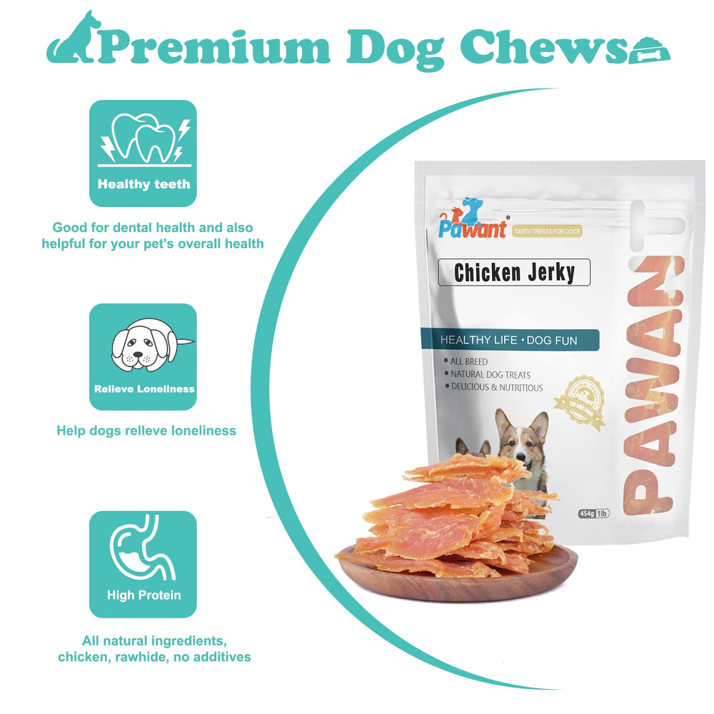 Pawant jerky poulet – arôme appétissant et texture croquante pour chien.