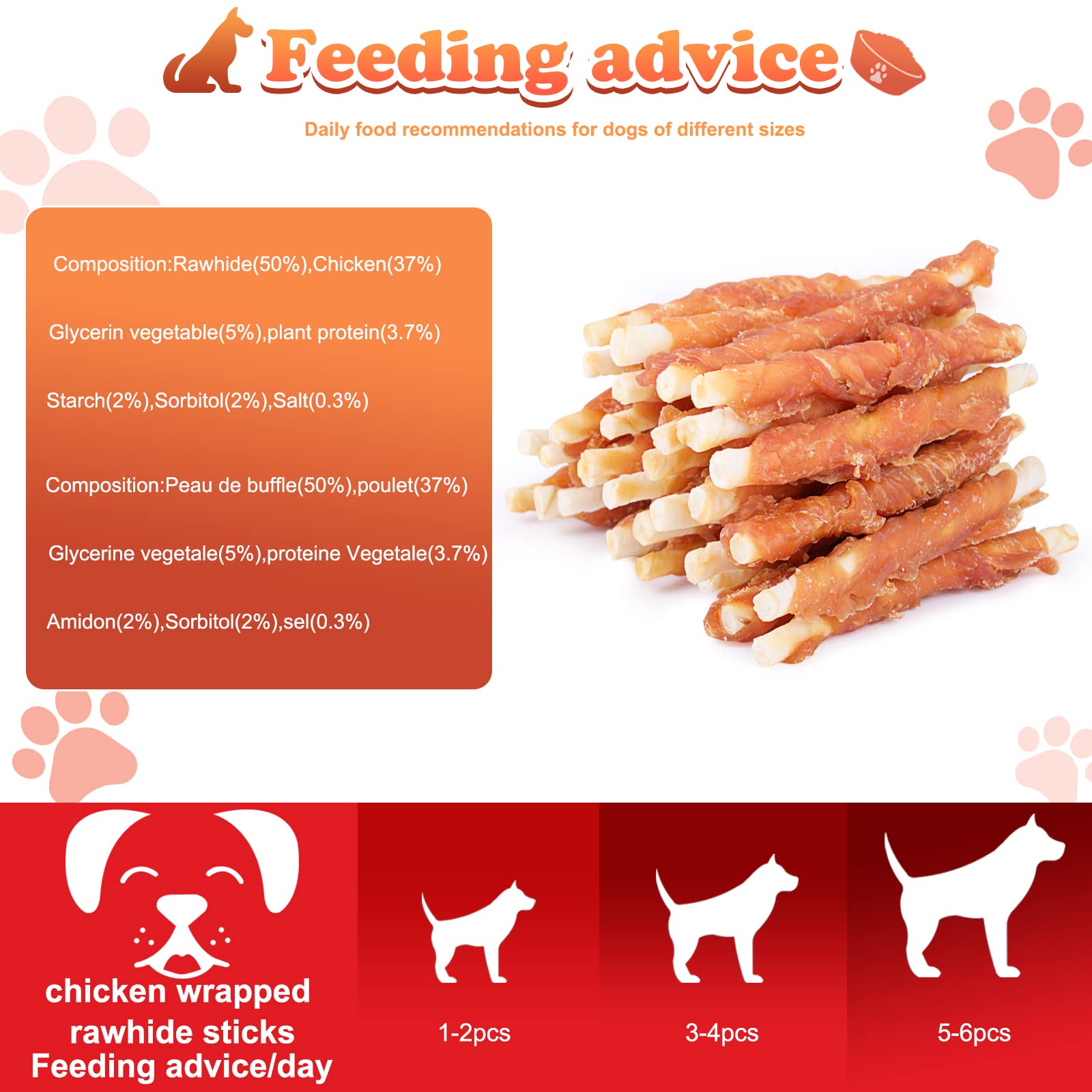 Pawant relaxation chiot poulet enroule cuir brut: mastication et calme.