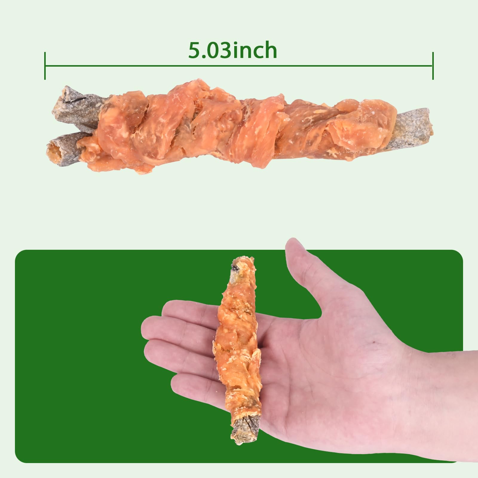 Soin dentaire Pawant: friandises poulet et cod pendant la mastication.