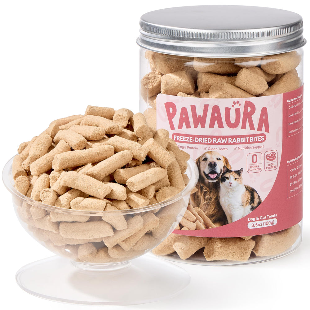 Pawaura Lièvre lyophilisé emballage visible, collation pratique et savoureuse pour chiens et chats