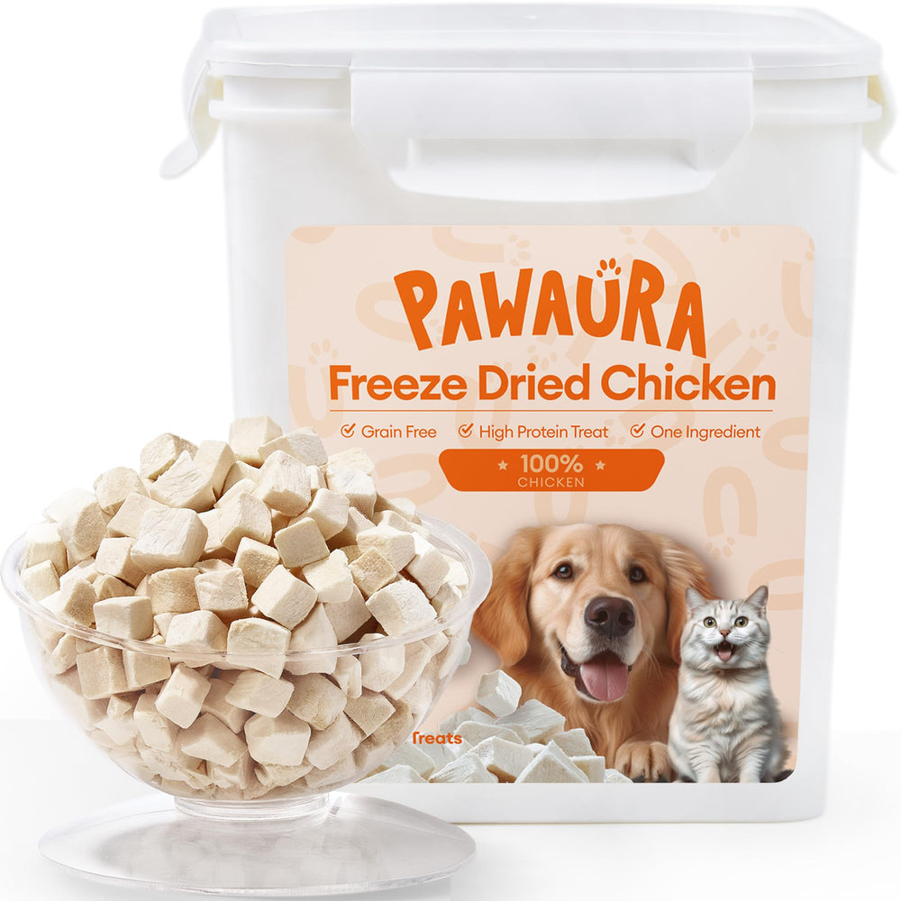 Pawaura poulet entier séché, collations croquantes pour chiens et chats.