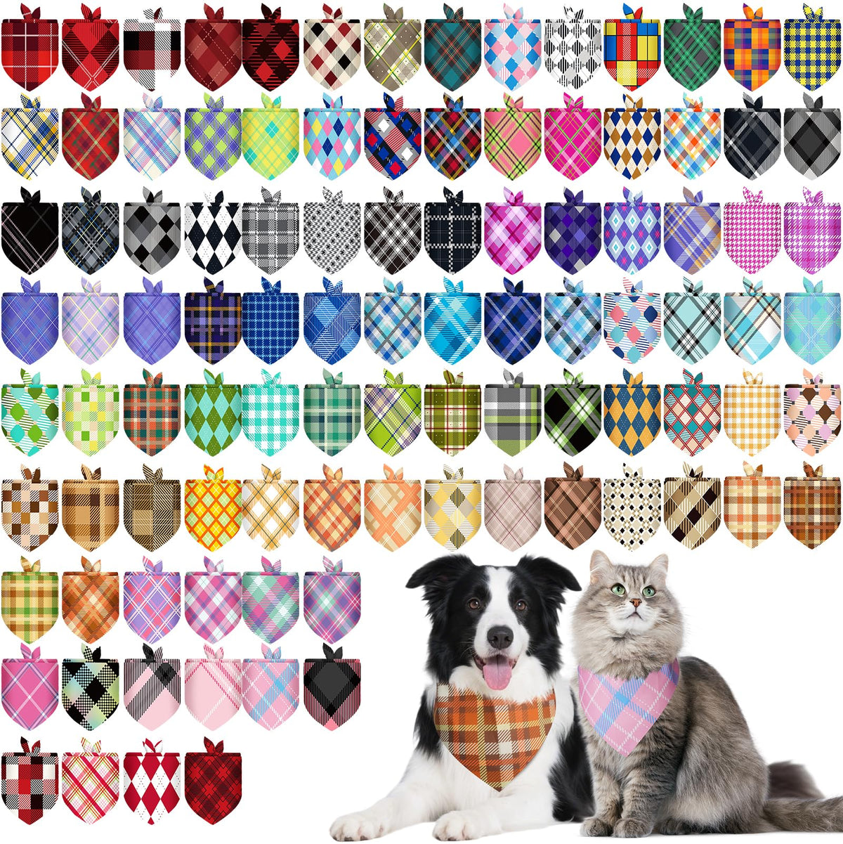 PAWCHIE bandana chien plaid bleu, idéale pour balades et séances photo.