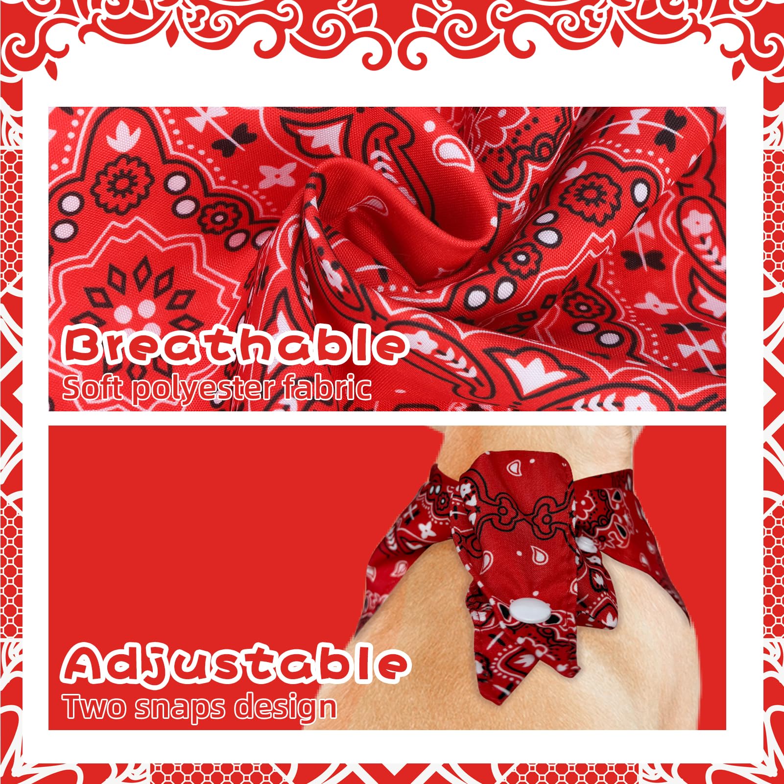 PAWCHIE bandana chien rouge, boutons pression ajustables, mise en place rapide.