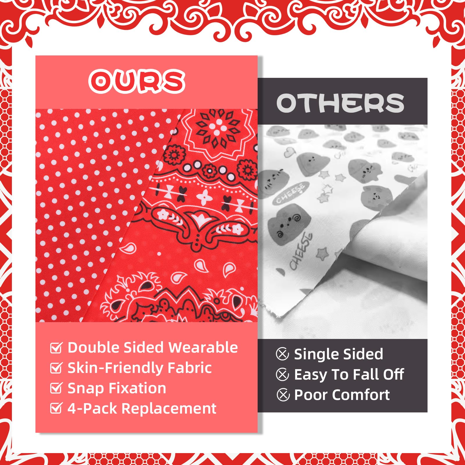 PAWCHIE bandana chien rouge, couleur vive et durable pour port quotidien.