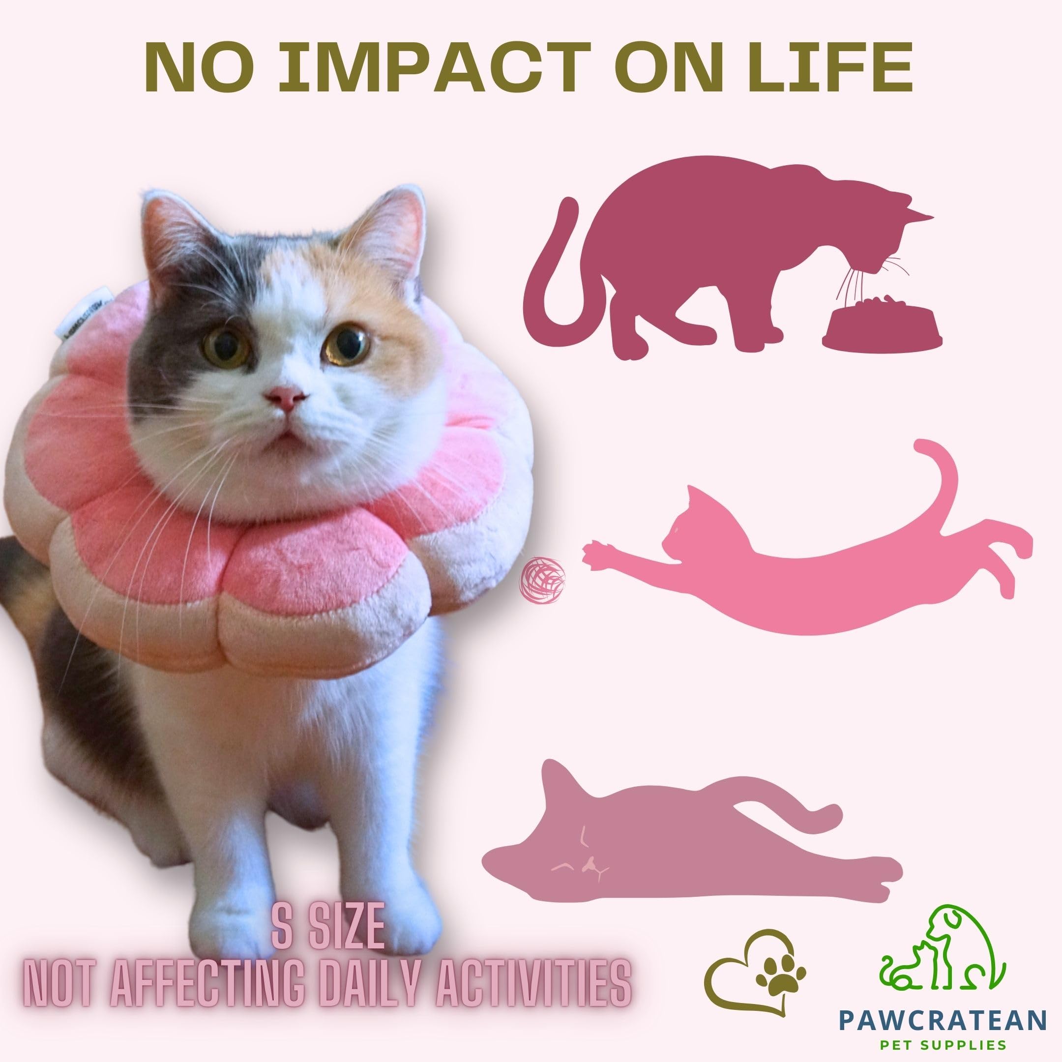 Pawcratean collier Elizabeth fleur rose, parfait pour chats et chiots en convalescence.