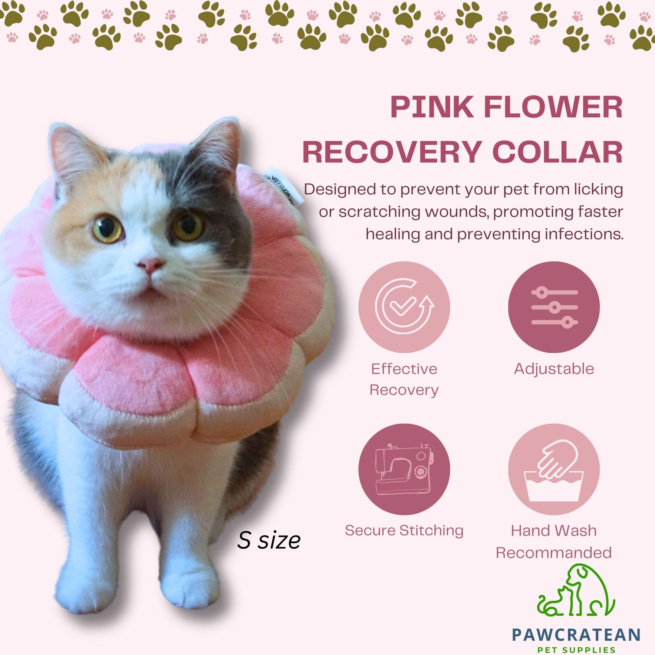 Pawcratean collier Elizabeth fleur rose, idéal post-opératoire et convalescence.