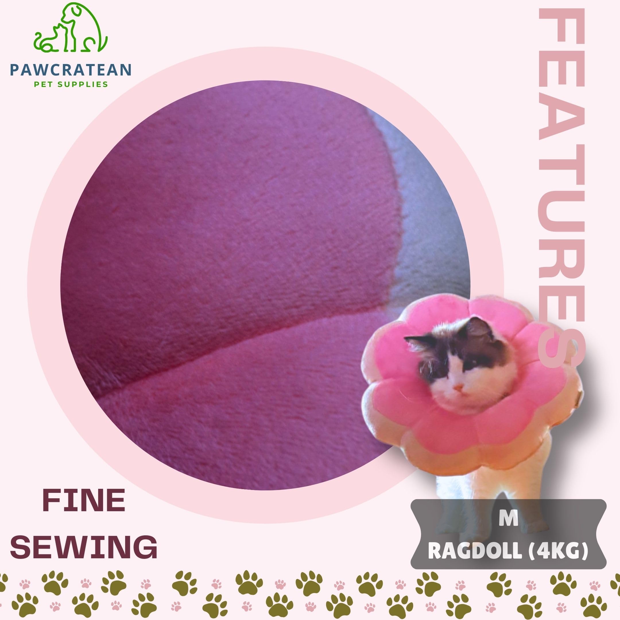 Pawcratean collier Elizabeth fleur rose, protection des plaies et récupération.