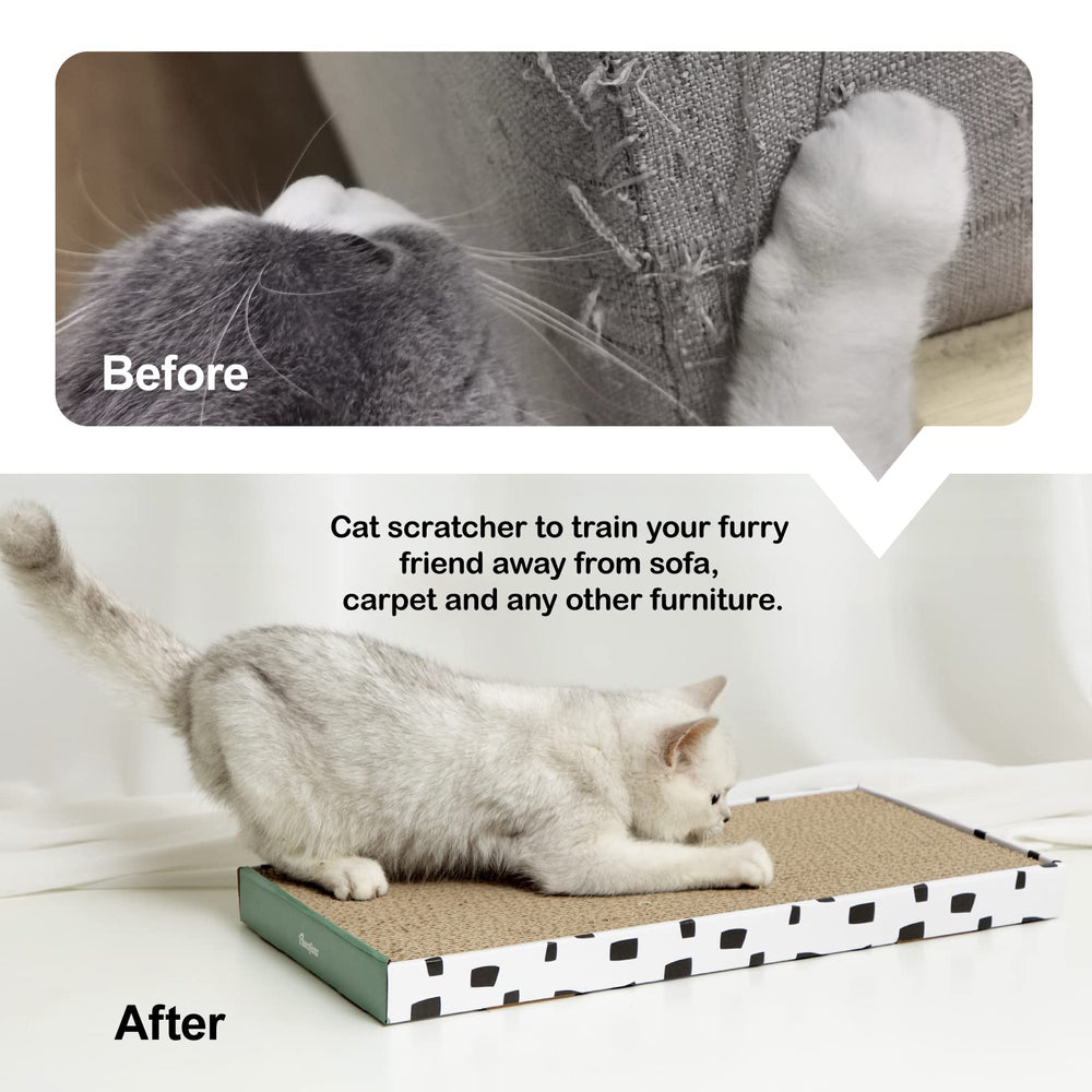 Boîte intégrée du griffoir PAWSFANS, offre rangement et propreté au sol.