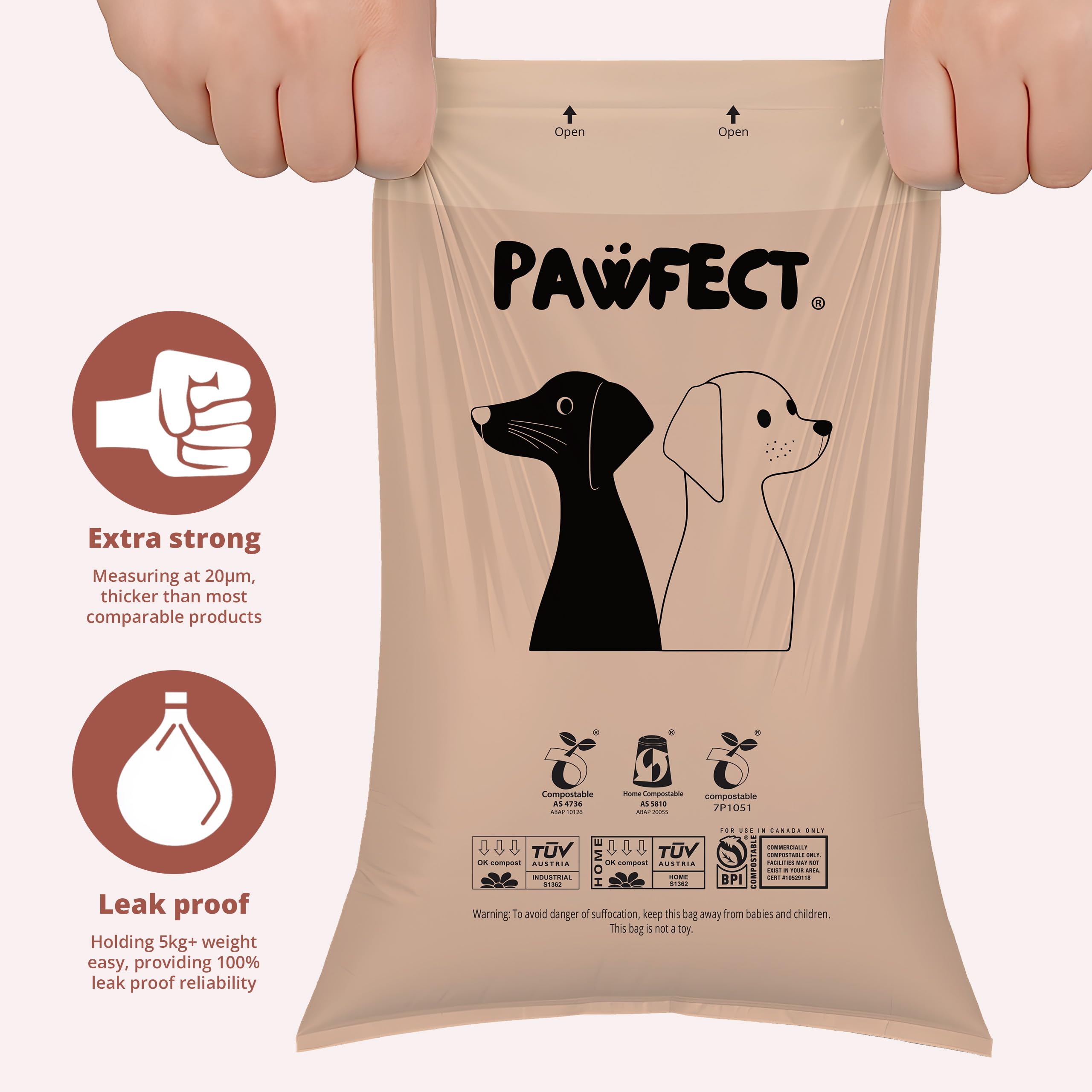 Pawfect: rouleaux sacs crottes durables etanche, fiabilité lors des promenades.