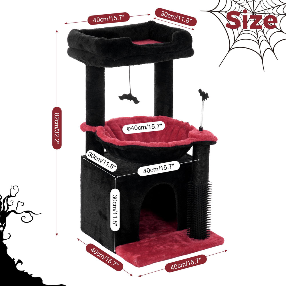Pawfessor Arbre chat gothique 32 pouces balle suspendue et cloche stimulantes.