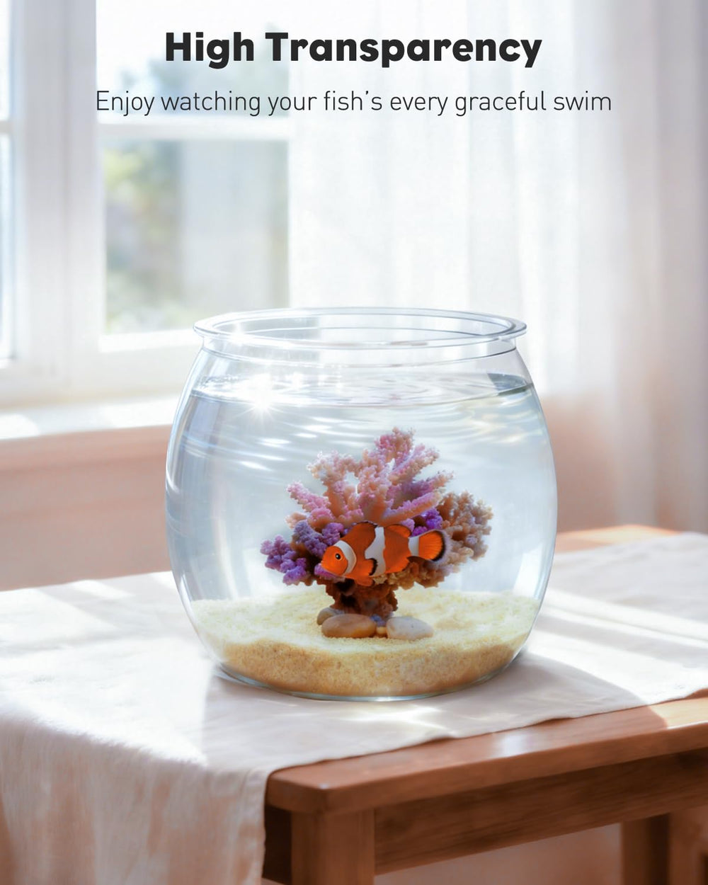 Pawfly bocal poisson plastique 0,5 gal, base stable évite les renversements.