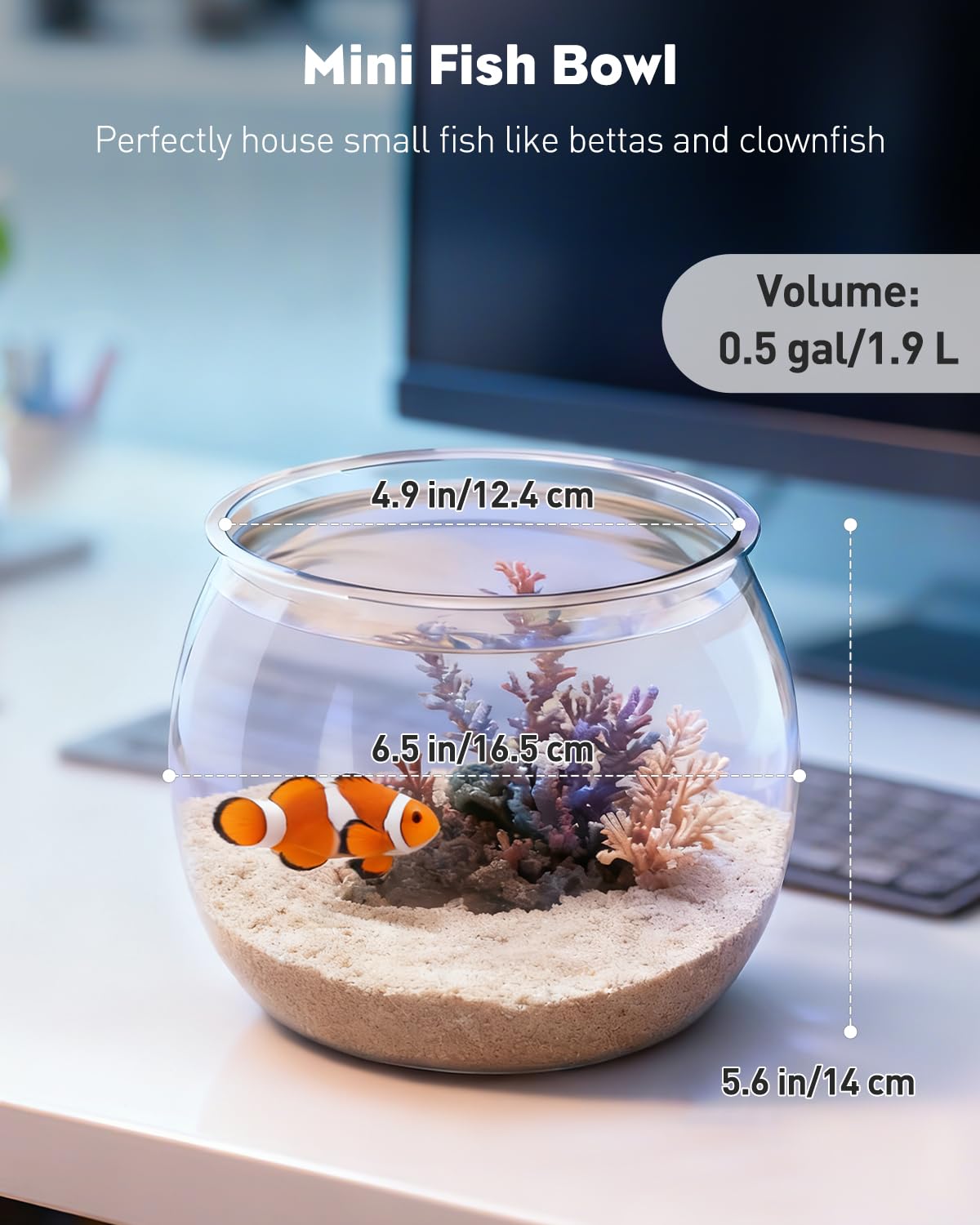 Pawfly bocal poisson plastique 0,5 gal, cadeau élégant pour maison ou bureau.