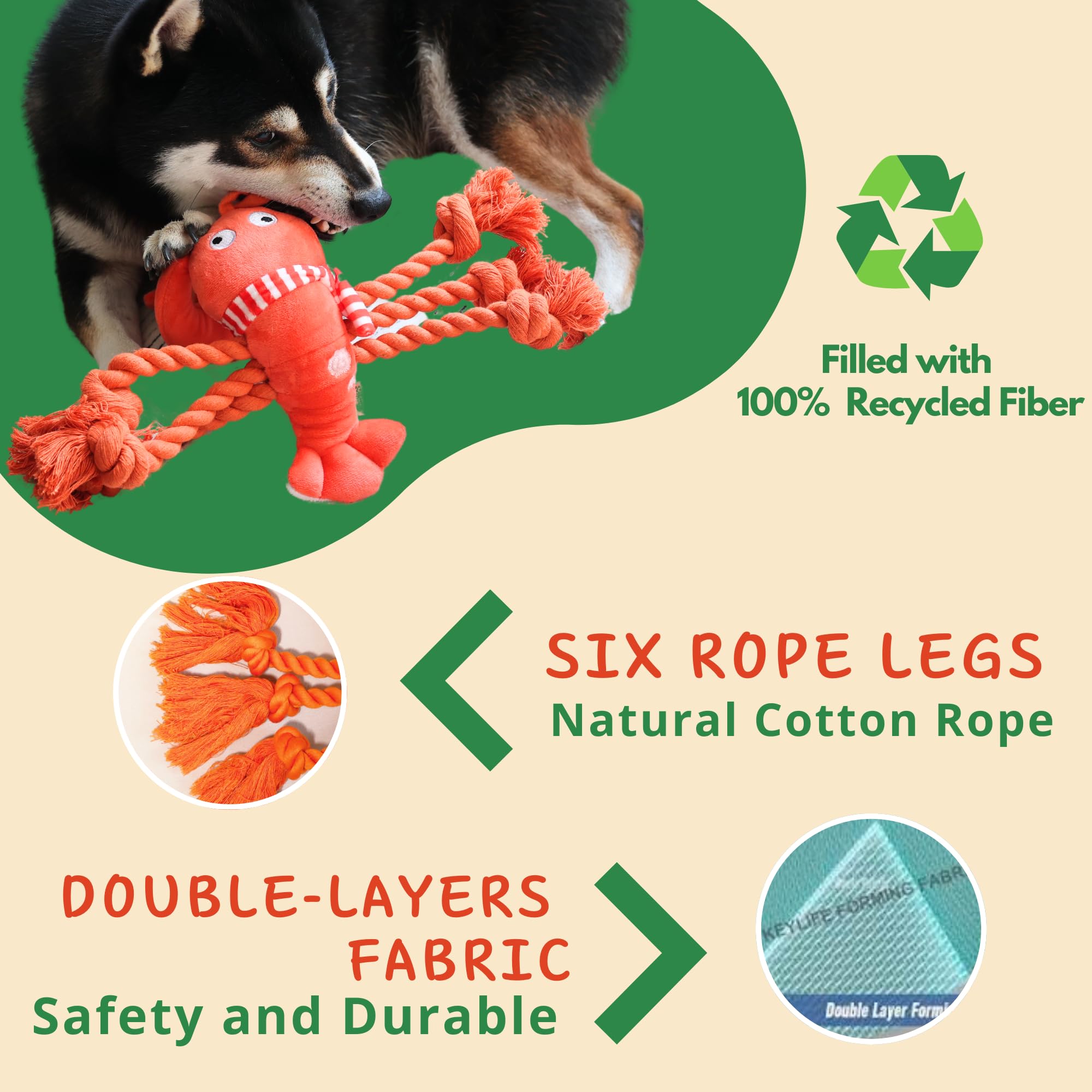 Jouet Pawfoo Lab homard avec écharpe peluche, design interactif pour chiens.