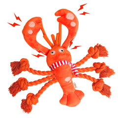 Jouet Pawfoo Lab homard peluche avec couinement, divertit et stimule le jeu.