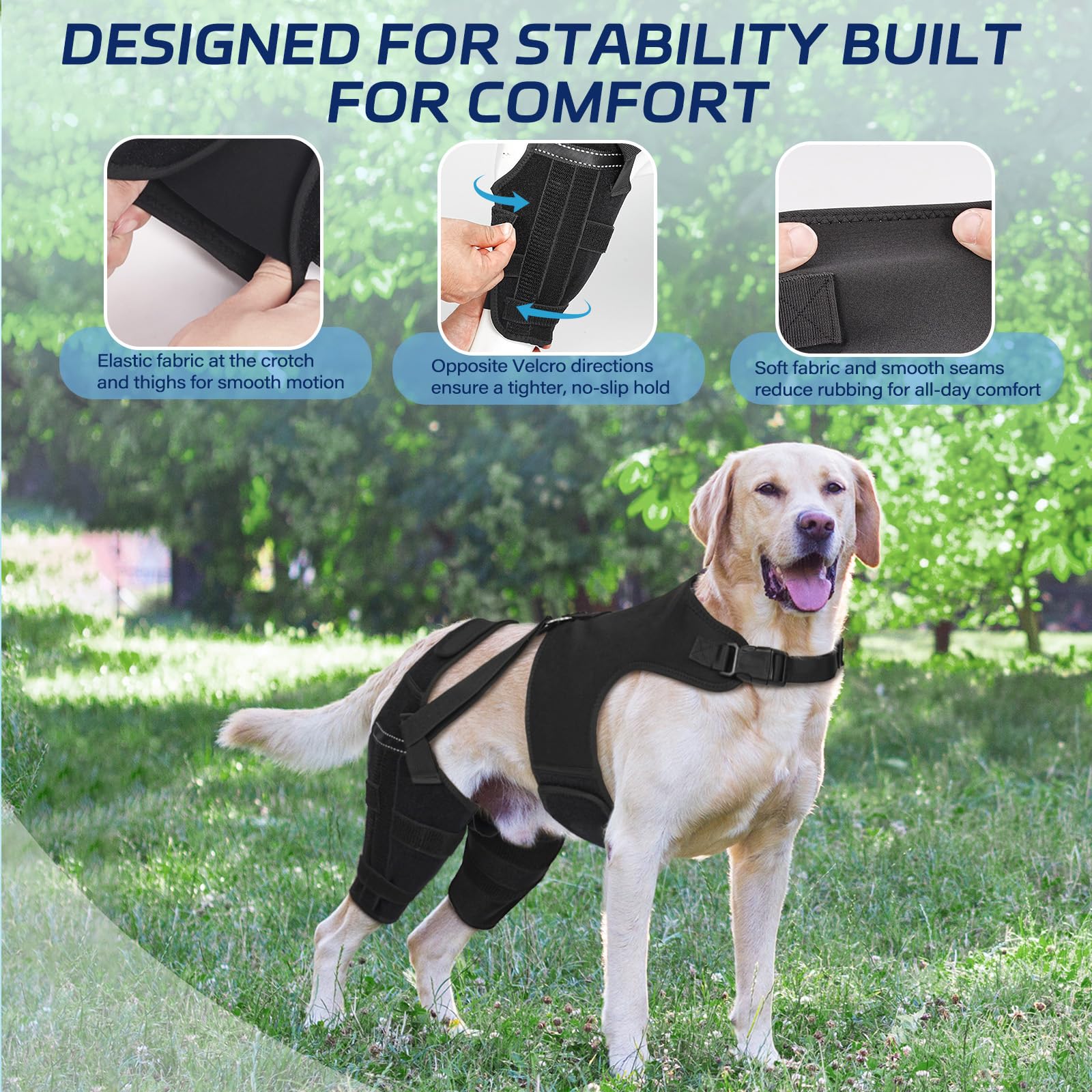 Pawfun Attelle Genou Chien – connexion triangulaire pour une stabilité fiable.