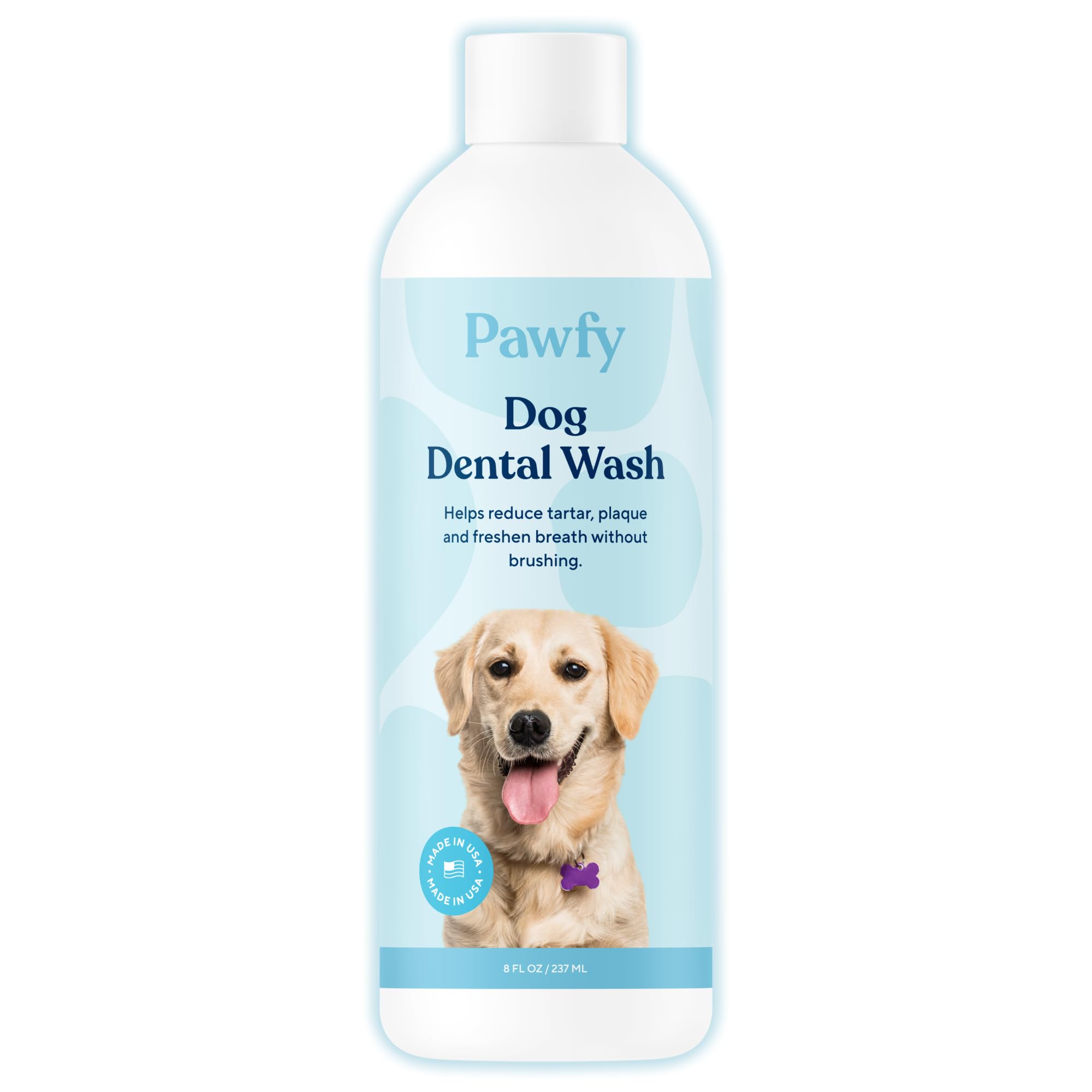 Pawfy additif eau dentaire frais pour chien, haleine plus agréable.