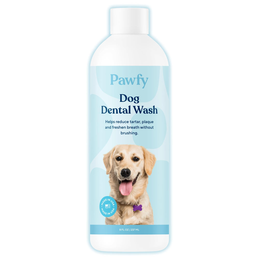 Pawfy additif eau dentaire frais pour chien, haleine plus agréable.