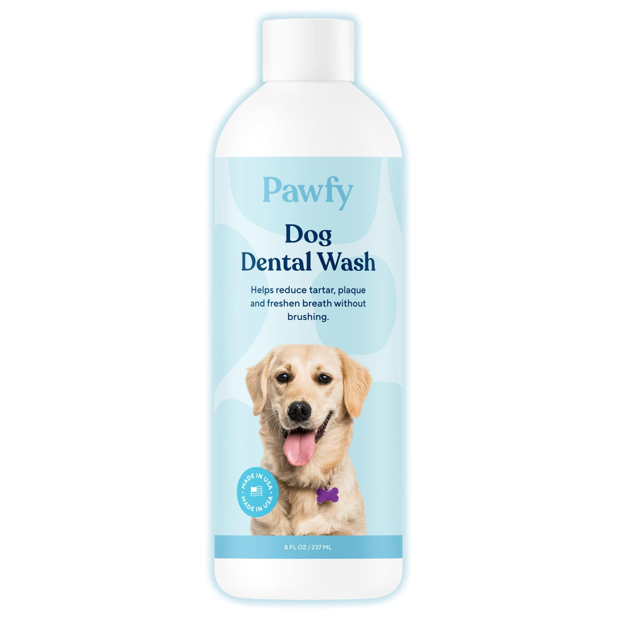 Pawfy additif eau dentaire frais pour chien, haleine plus agréable.