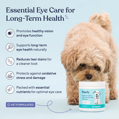Pawfy Eye Support Soft Chews, arôme cacahuète, friandises savoureuses favorisant le soin des yeux.