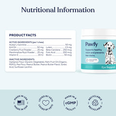 Pawfy Eye Support Soft Chews, huile de krill, soutien potentiel pour les yeux.