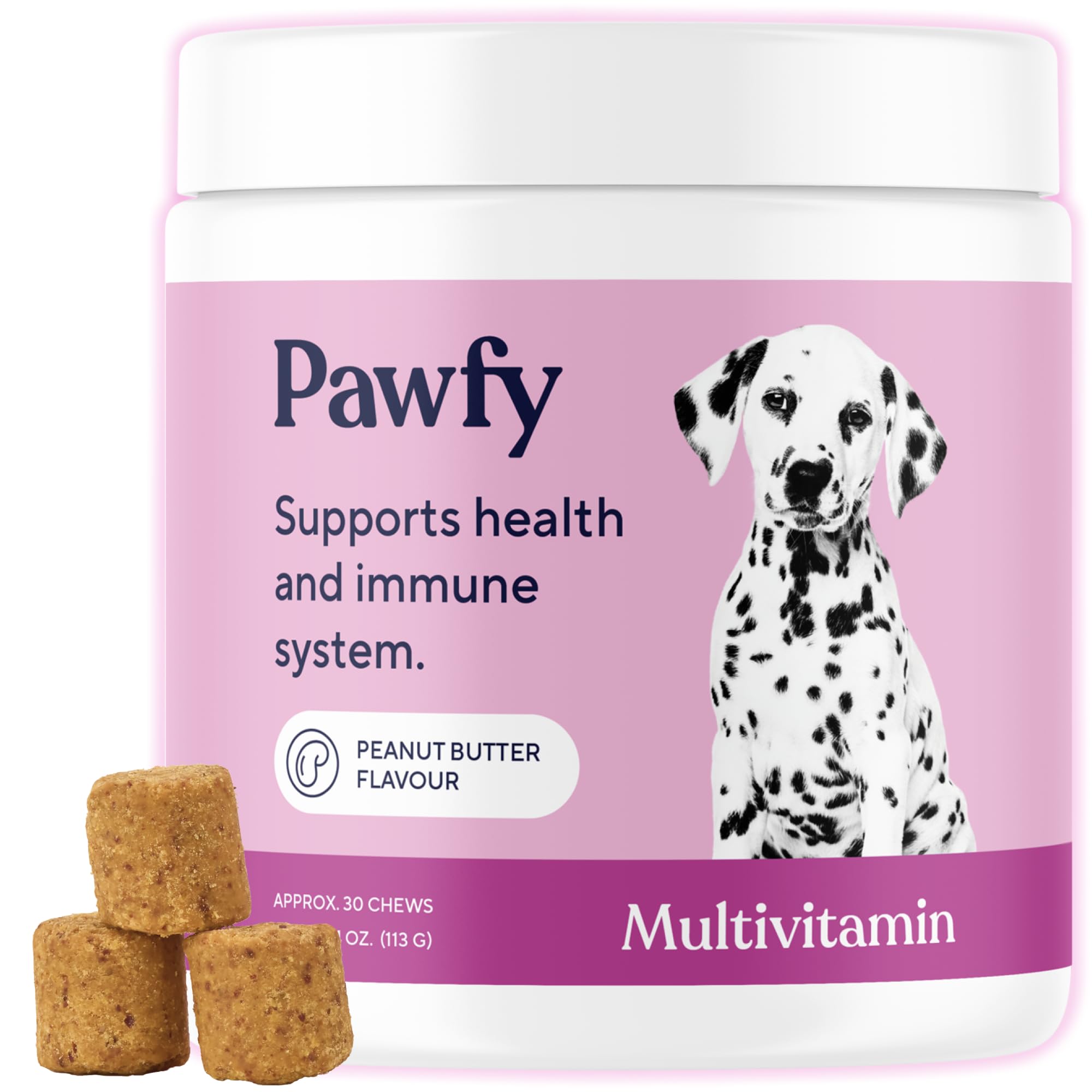 Pawfy multivitamines chiens 15 en 1 – bouteille pour la vitalité quotidienne.