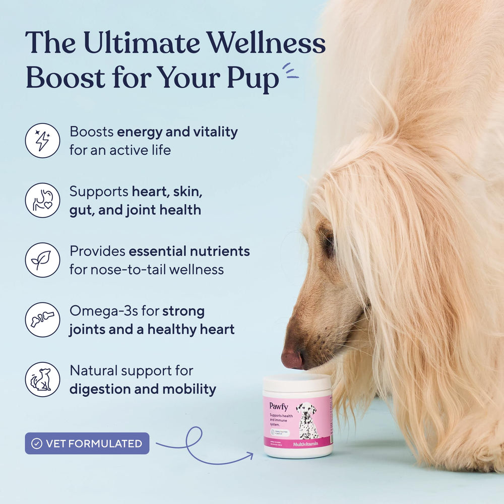 Pawfy étiquette – aperçu des nutriments essentiels pour la peau et l'énergie.