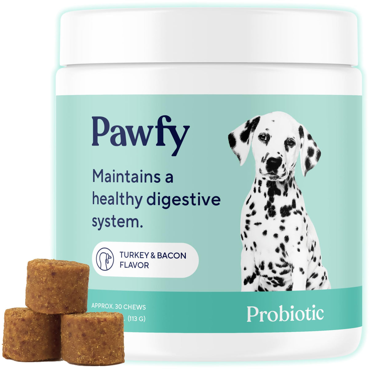 Pawfy Probiotiques pour chiens – bouteille montrée, soutien potentiel à la digestion et au confort intestinal.