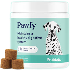 Pawfy Probiotiques pour chiens – bouteille montrée, soutien potentiel à la digestion et au confort intestinal.