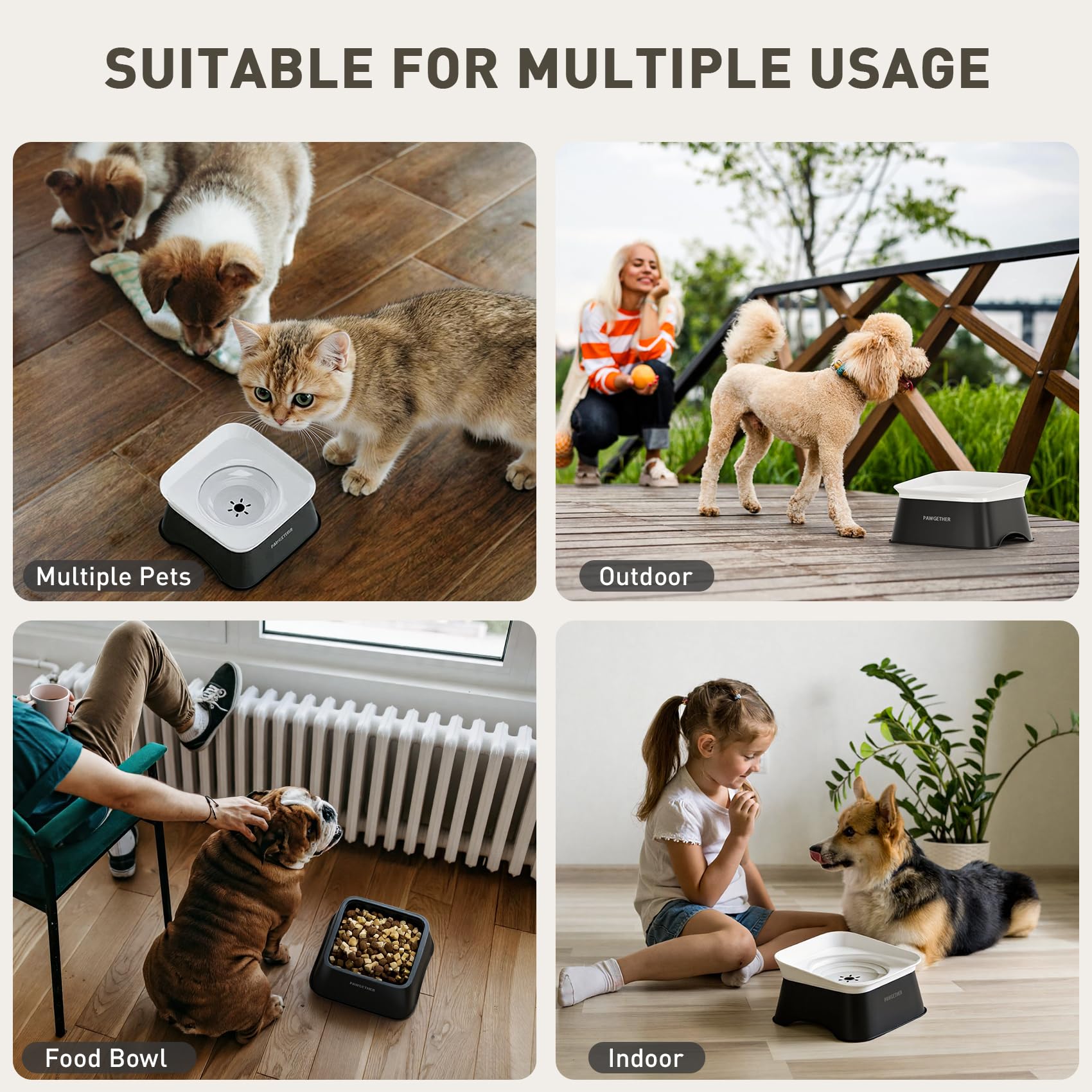 PAWGETHER bol eau base antidérapante pour stabilité.