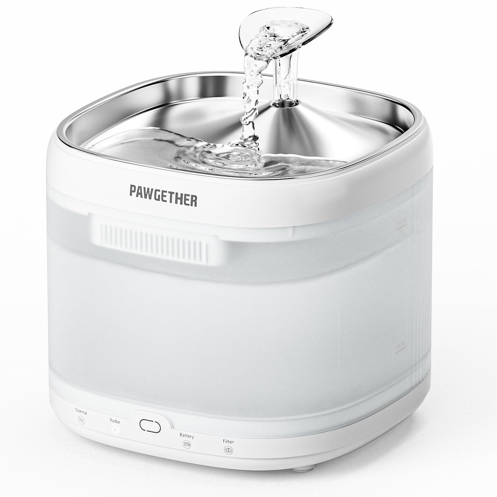 PAWGETHER fontaine chat en inox avec plateau, hydratation saine et durable.
