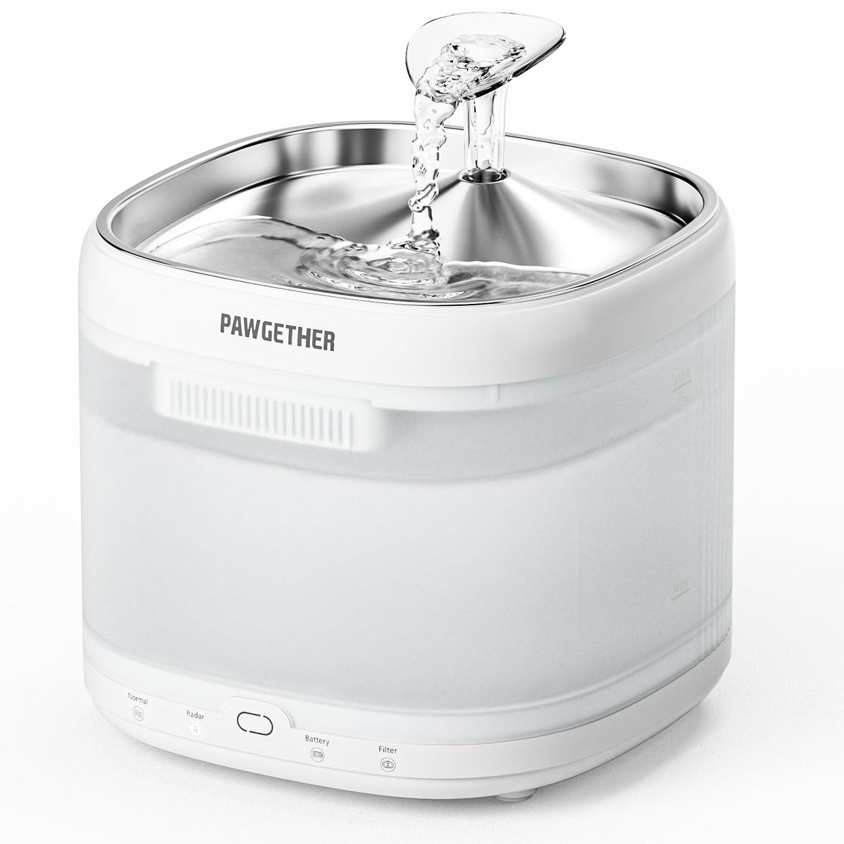PAWGETHER fontaine chat en inox avec plateau, hydratation saine et durable.