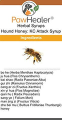 PawHealer Hound Honey Sirop, étiquetage clair avec ingrédients naturels.