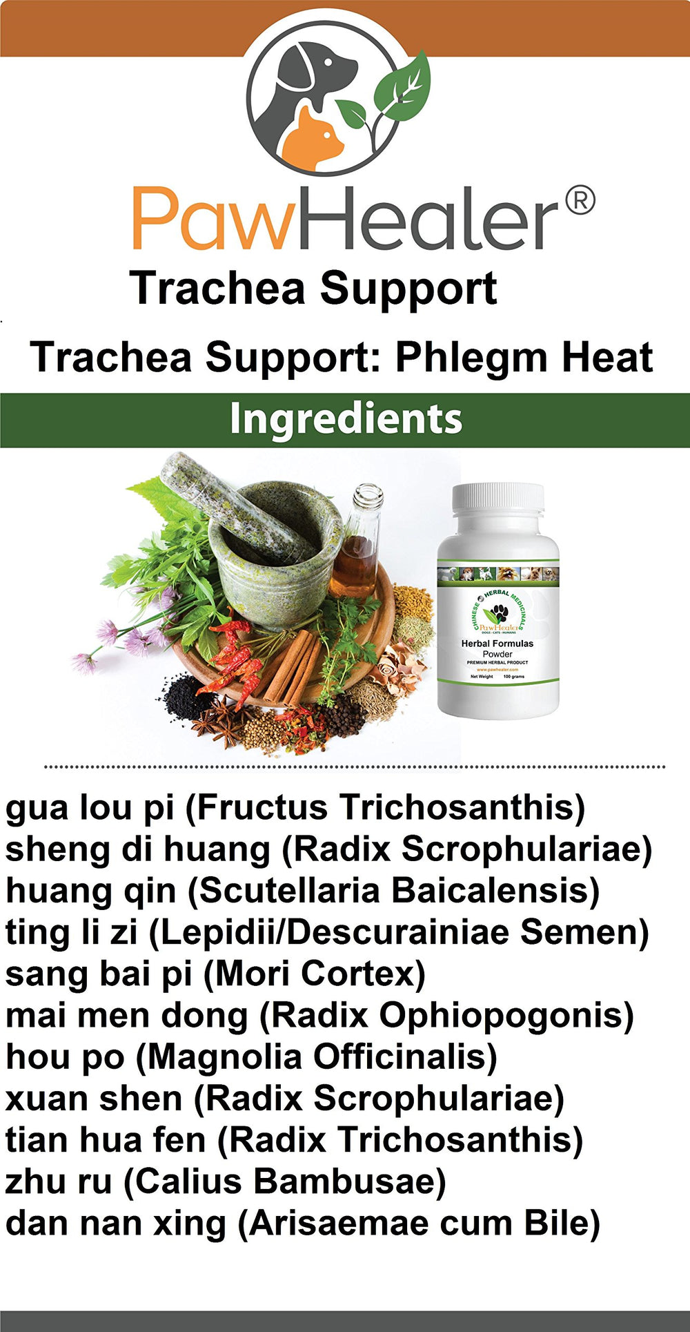 Emballage du pack PawHealer Trachée: sirop et poudre inclus.